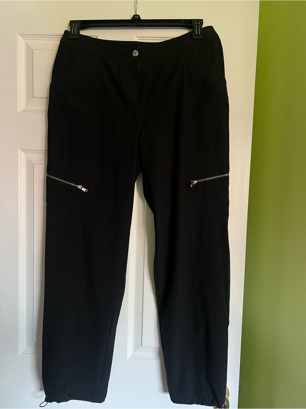 Black Women's Cargo Jogger Pants with Zip Details
